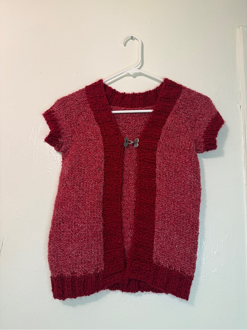 Vintage Hand-Knit Chunky Wool Blend Vest with Celtic Clasp